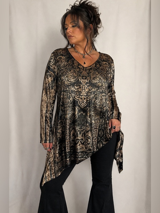 Catherines Tops - Catherines 1X Y2K Velvet Baroque Tunic Top Rhinestone Whimsigoth Dark Boho 18 20